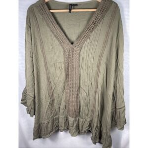 New Directions Women's Top 2x - 3/4‎ Sleeved Blouse with embroidered trim, green